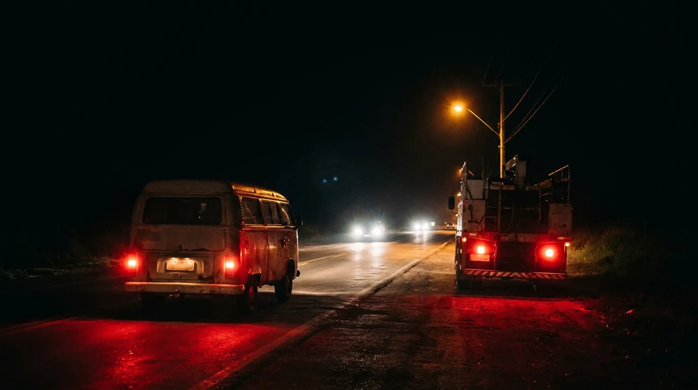 Estrada à noite com van de turnê