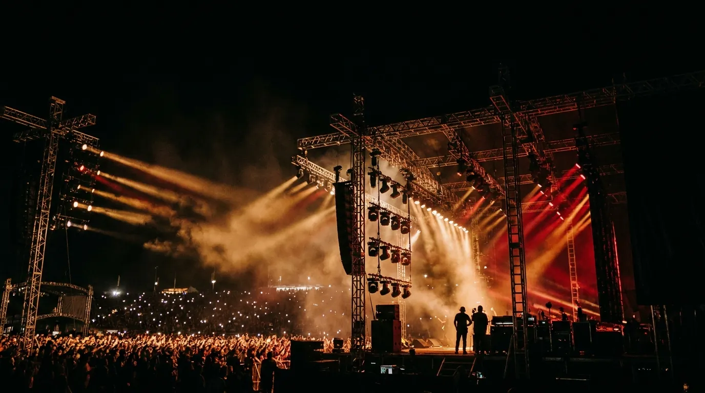 Palco de show ao ar livre em plena apresentação